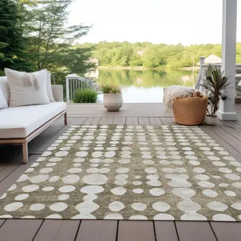 8' X 10' Taupe And Ivory Abstract Washable Indoor Outdoor Area Rug