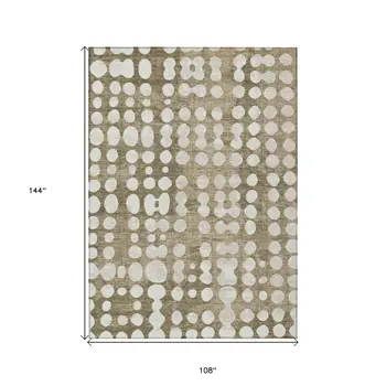 9' X 12' Taupe And Ivory Abstract Washable Indoor Outdoor Area Rug