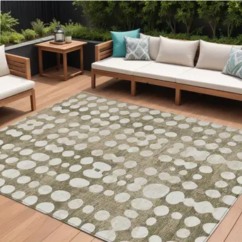 9' X 12' Taupe And Ivory Abstract Washable Indoor Outdoor Area Rug