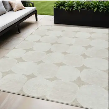 5' X 8' Beige And Brown Abstract Washable Indoor Outdoor Area Rug
