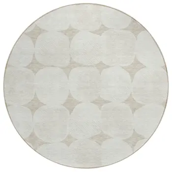 8' Beige And Brown Round Abstract Washable Indoor Outdoor Area Rug
