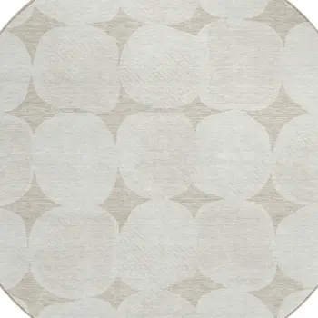 8' Beige And Brown Round Abstract Washable Indoor Outdoor Area Rug