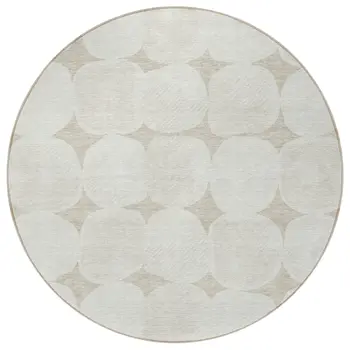 8' Beige And Brown Round Abstract Washable Indoor Outdoor Area Rug