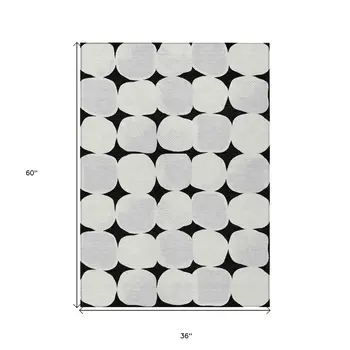 3' X 5' Black Gray And Ivory Abstract Washable Indoor Outdoor Area Rug
