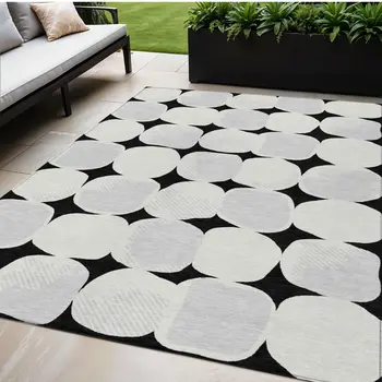 5' X 8' Black Gray And Ivory Abstract Washable Indoor Outdoor Area Rug