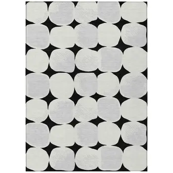 5' X 8' Black Gray And Ivory Abstract Washable Indoor Outdoor Area Rug