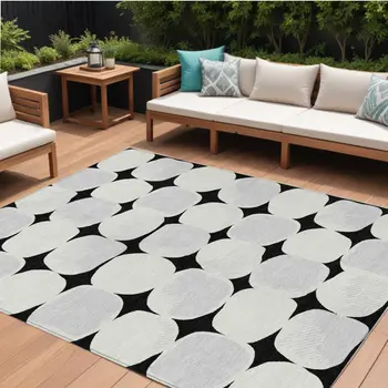 9' X 12' Black Gray And Ivory Abstract Washable Indoor Outdoor Area Rug
