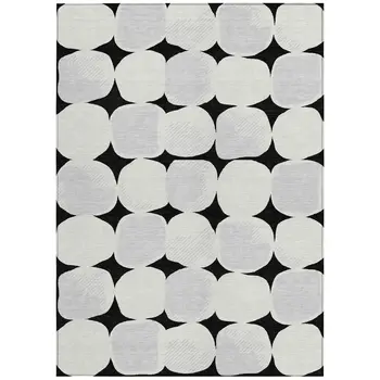 10' X 14' Black Gray And Ivory Abstract Washable Indoor Outdoor Area Rug