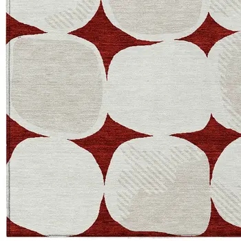 3' X 5' Burgundy Beige And Ivory Abstract Washable Indoor Outdoor Area Rug