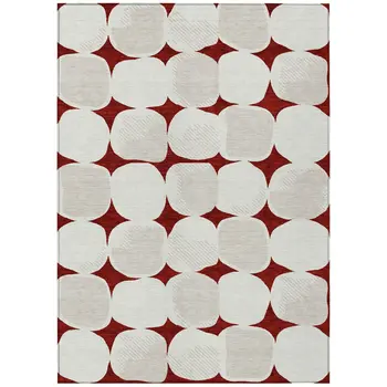 3' X 5' Burgundy Beige And Ivory Abstract Washable Indoor Outdoor Area Rug
