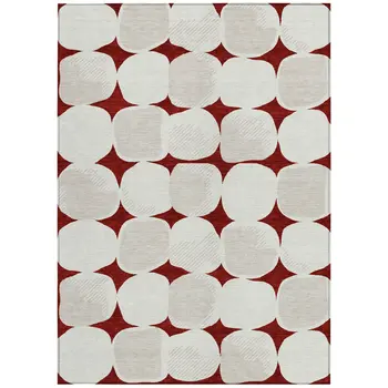 5' X 8' Burgundy Beige And Ivory Abstract Washable Indoor Outdoor Area Rug