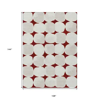 9' X 12' Burgundy Abstract Washable Indoor Outdoor Area Rug