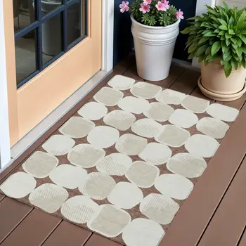 3' X 5' Brown Beige And Ivory Abstract Washable Indoor Outdoor Area Rug