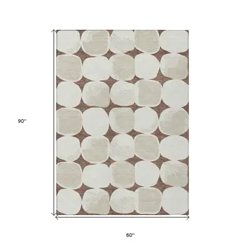 5' X 8' Brown Beige And Ivory Abstract Washable Indoor Outdoor Area Rug