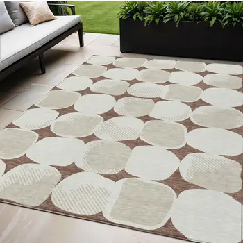 5' X 8' Brown Beige And Ivory Abstract Washable Indoor Outdoor Area Rug