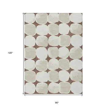 8' X 10' Brown Beige And Ivory Abstract Washable Indoor Outdoor Area Rug