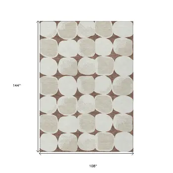 9' X 12' Brown Beige And Ivory Abstract Washable Indoor Outdoor Area Rug