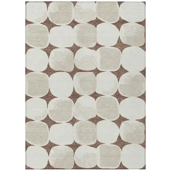 9' X 12' Brown Beige And Ivory Abstract Washable Indoor Outdoor Area Rug