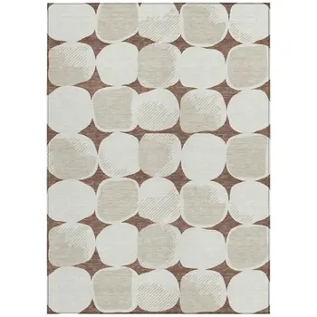 10' X 14' Brown Beige And Ivory Abstract Washable Indoor Outdoor Area Rug