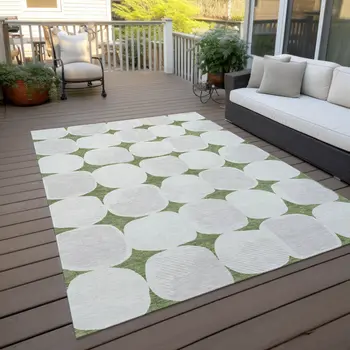 3' X 5' Green And Beige Abstract Washable Indoor Outdoor Area Rug
