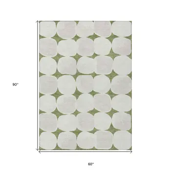 5' X 8' Green And Beige Abstract Washable Indoor Outdoor Area Rug