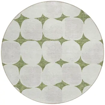 8' Green And Beige Round Abstract Washable Indoor Outdoor Area Rug