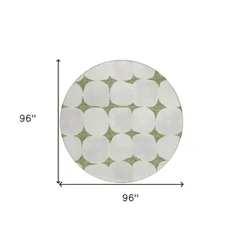 8' Green And Beige Round Abstract Washable Indoor Outdoor Area Rug