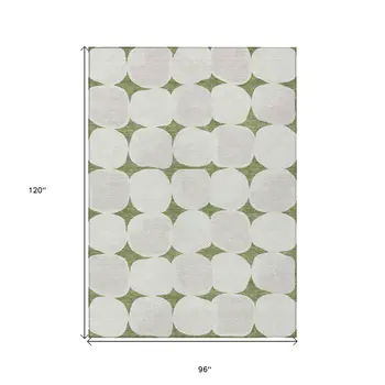 8' X 10' Green And Beige Abstract Washable Indoor Outdoor Area Rug