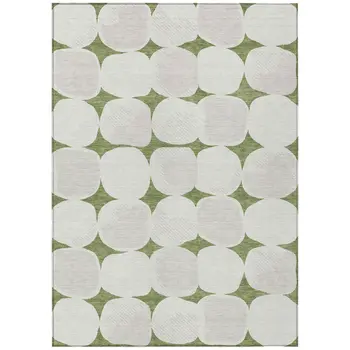 8' X 10' Green And Beige Abstract Washable Indoor Outdoor Area Rug