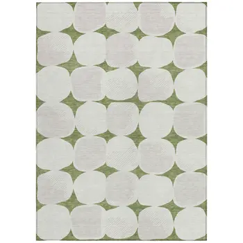 9' X 12' Green And Beige Abstract Washable Indoor Outdoor Area Rug