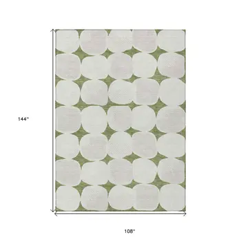 9' X 12' Green And Beige Abstract Washable Indoor Outdoor Area Rug