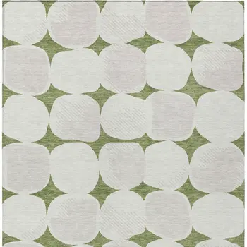 9' X 12' Green And Beige Abstract Washable Indoor Outdoor Area Rug