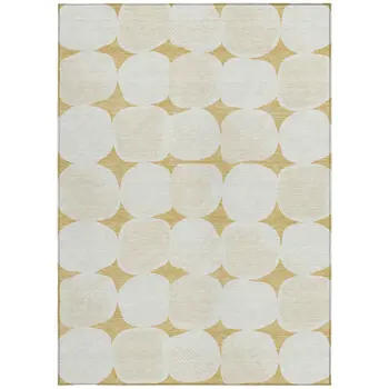 3' X 5' Gold And Beige Abstract Washable Indoor Outdoor Area Rug