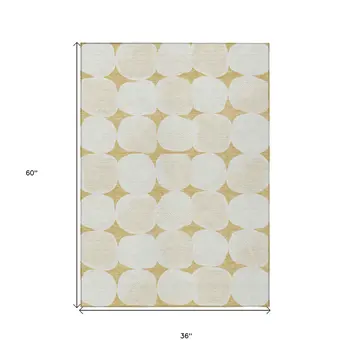 3' X 5' Gold And Beige Abstract Washable Indoor Outdoor Area Rug