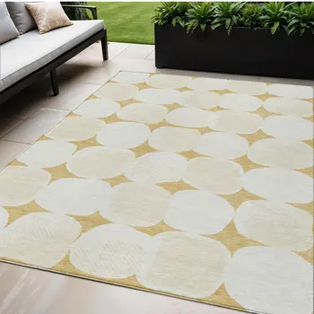 5' X 8' Gold And Beige Abstract Washable Indoor Outdoor Area Rug