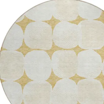 8' Gold And Beige Round Abstract Washable Indoor Outdoor Area Rug