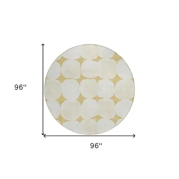 8' Gold And Beige Round Abstract Washable Indoor Outdoor Area Rug
