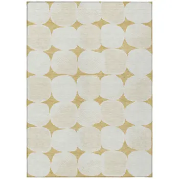 8' X 10' Gold And Beige Abstract Washable Indoor Outdoor Area Rug