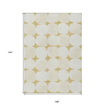 9' X 12' Gold And Beige Abstract Washable Indoor Outdoor Area Rug