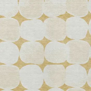 9' X 12' Gold And Beige Abstract Washable Indoor Outdoor Area Rug