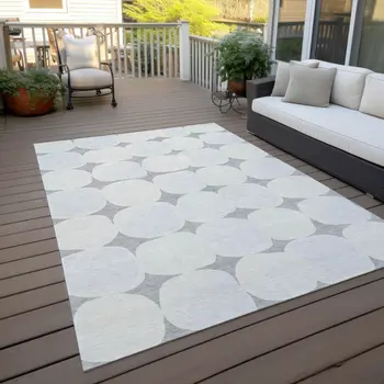 3' X 5' Gray And Beige Abstract Washable Indoor Outdoor Area Rug