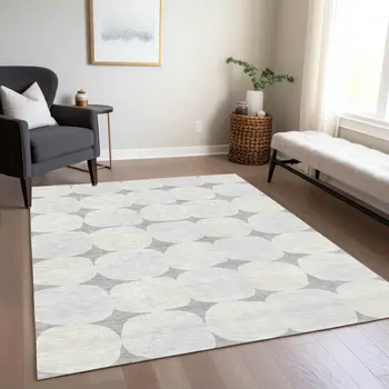 3' X 5' Gray And Beige Abstract Washable Indoor Outdoor Area Rug