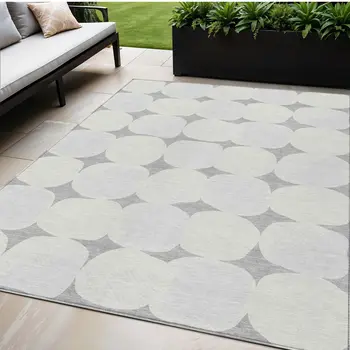5' X 8' Gray And Beige Abstract Washable Indoor Outdoor Area Rug