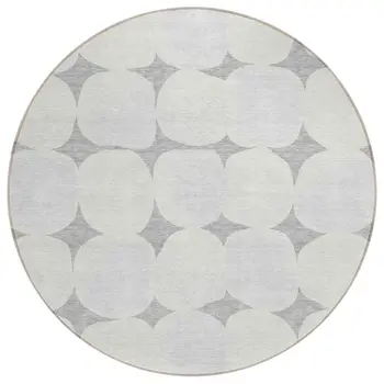 8' Gray And Beige Round Abstract Washable Indoor Outdoor Area Rug