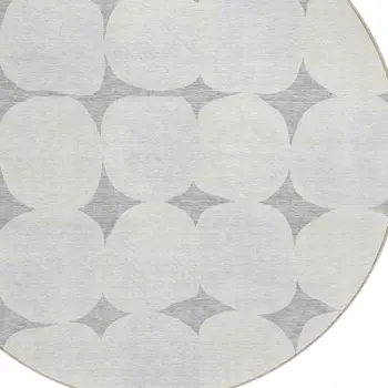 8' Gray And Beige Round Abstract Washable Indoor Outdoor Area Rug