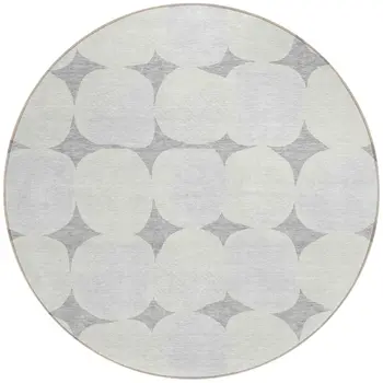 8' Gray And Beige Round Abstract Washable Indoor Outdoor Area Rug