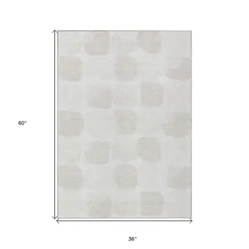 3' X 5' Ivory And Beige Abstract Washable Indoor Outdoor Area Rug