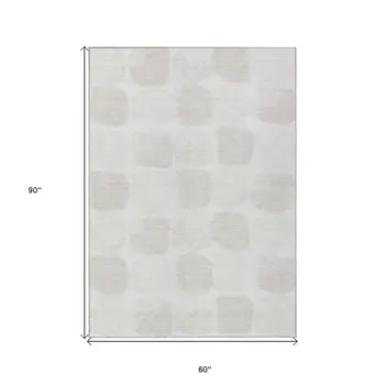 5' X 8' Ivory And Beige Abstract Washable Indoor Outdoor Area Rug