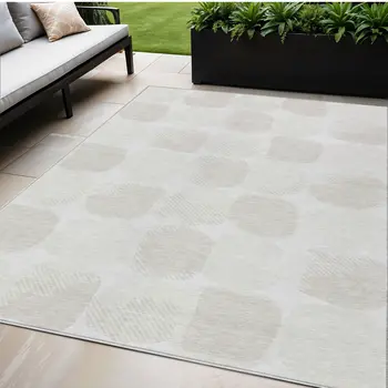 5' X 8' Ivory And Beige Abstract Washable Indoor Outdoor Area Rug
