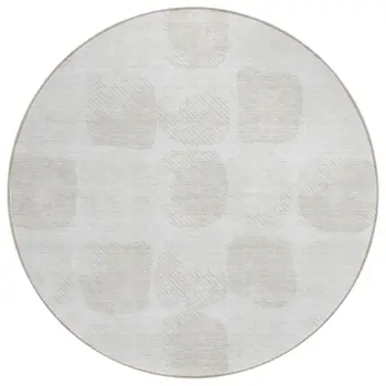 8' Ivory And Beige Round Abstract Washable Indoor Outdoor Area Rug
